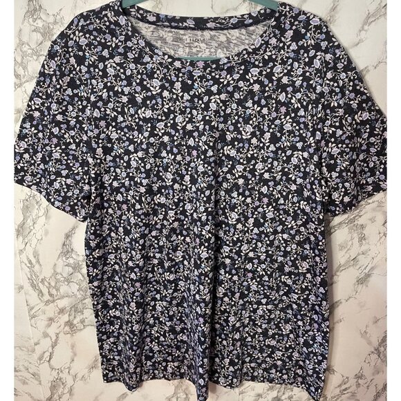 Lane Bryant Womens Floral Print Short Sleeve Cotton Blend Shirt 14/16 Navy White - Picture 1 of 4